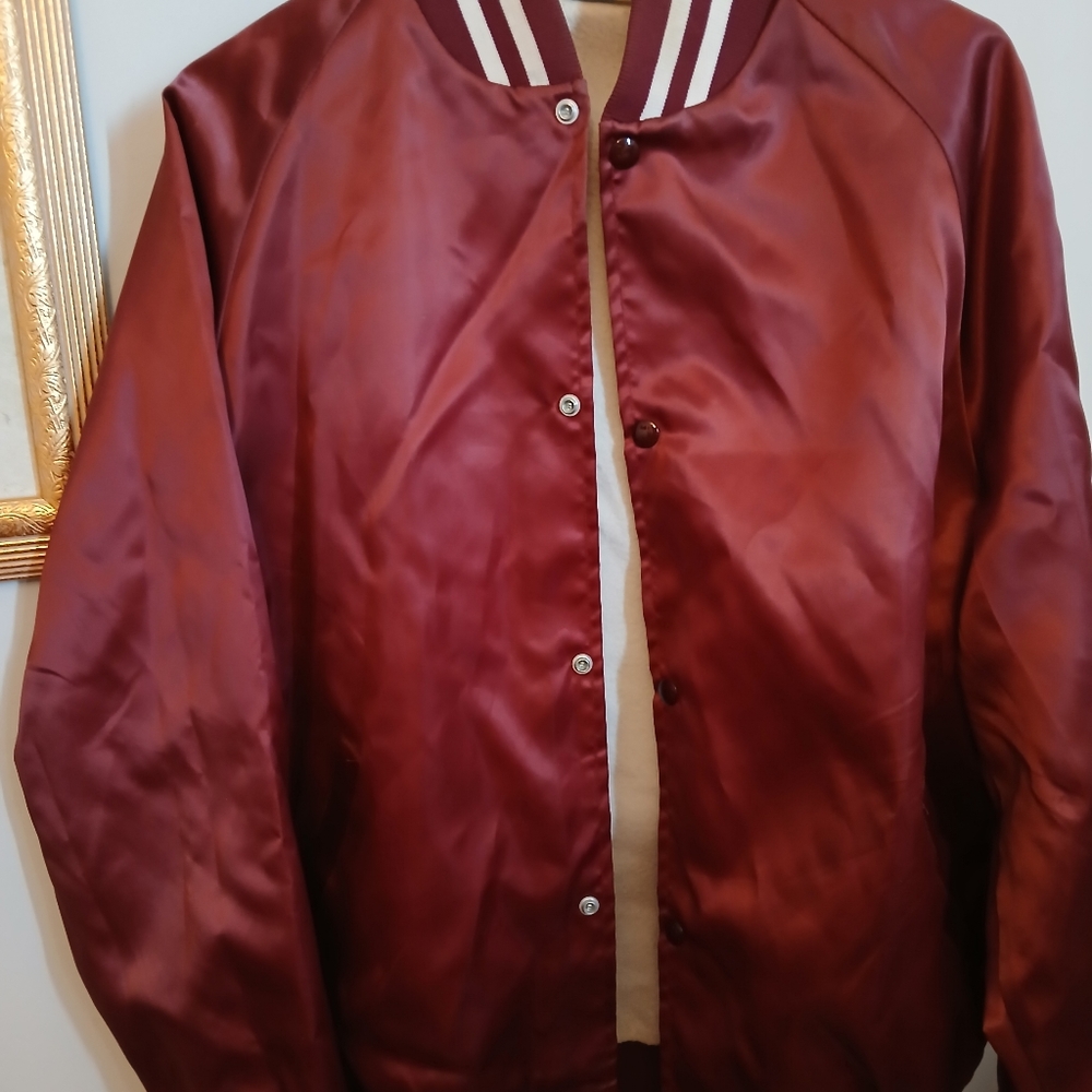Yamaha Vintage Westark USA Spell-Out Varsity Jacket L Nylon maroon gold letters
